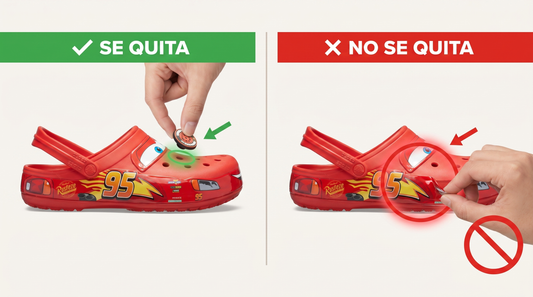 Comparativa: los pins de las Crocs se quitan, las piezas del personaje no se quitan
