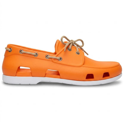Náutico de goma hombre naranja con suela blanca, vista lateral