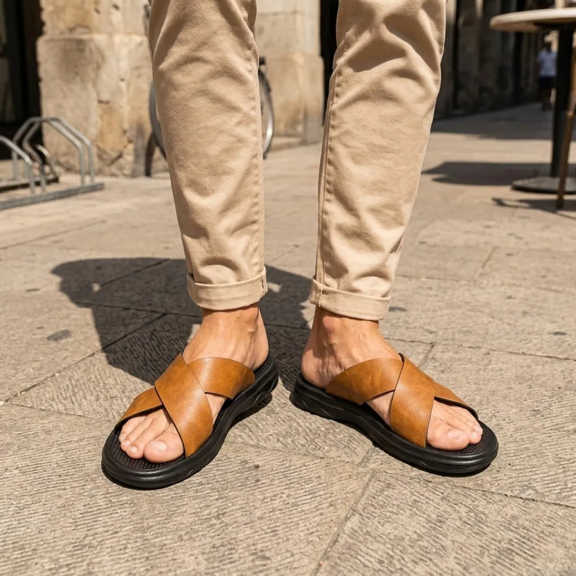 Sandalias Tiras Cruzadas Hombre | Cuero Tallas Grandes 38-47