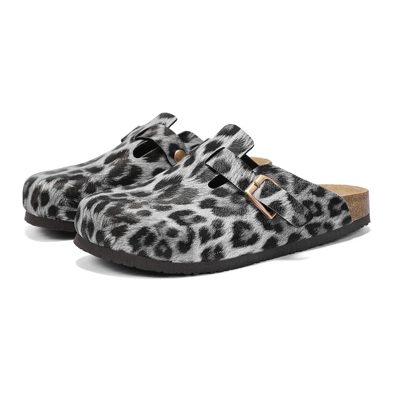 Zuecos Corcho Leopardo Hombre | Mules Sin Talón Verano
