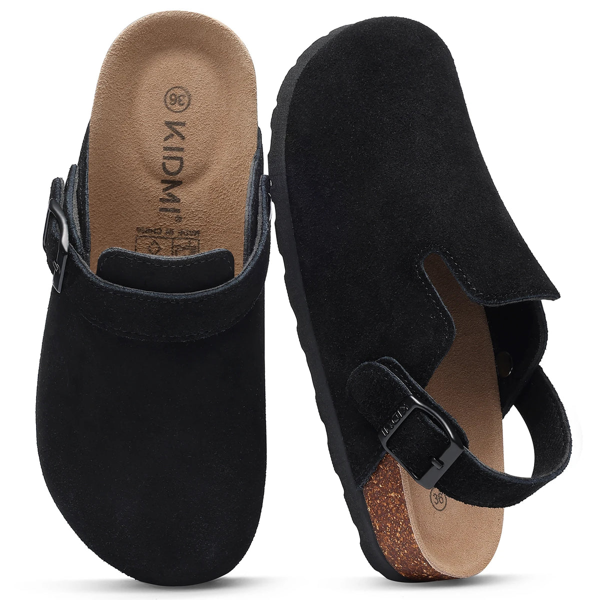 Mules en cuir avec support de voûte plantaire, pantoufles d'extérieur