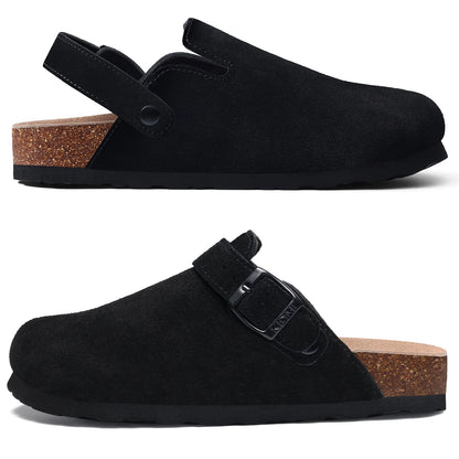 Mules en cuir avec support de voûte plantaire, pantoufles d'extérieur