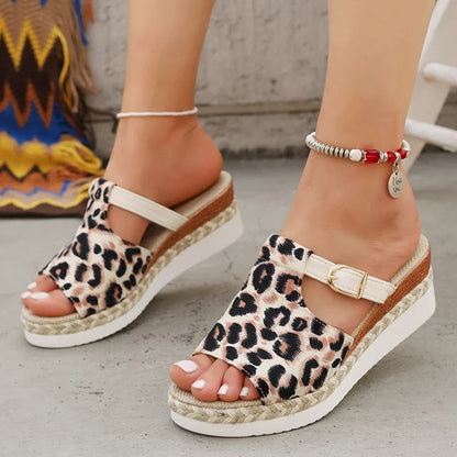Sandalias Cuña Leopardo para Mujer
