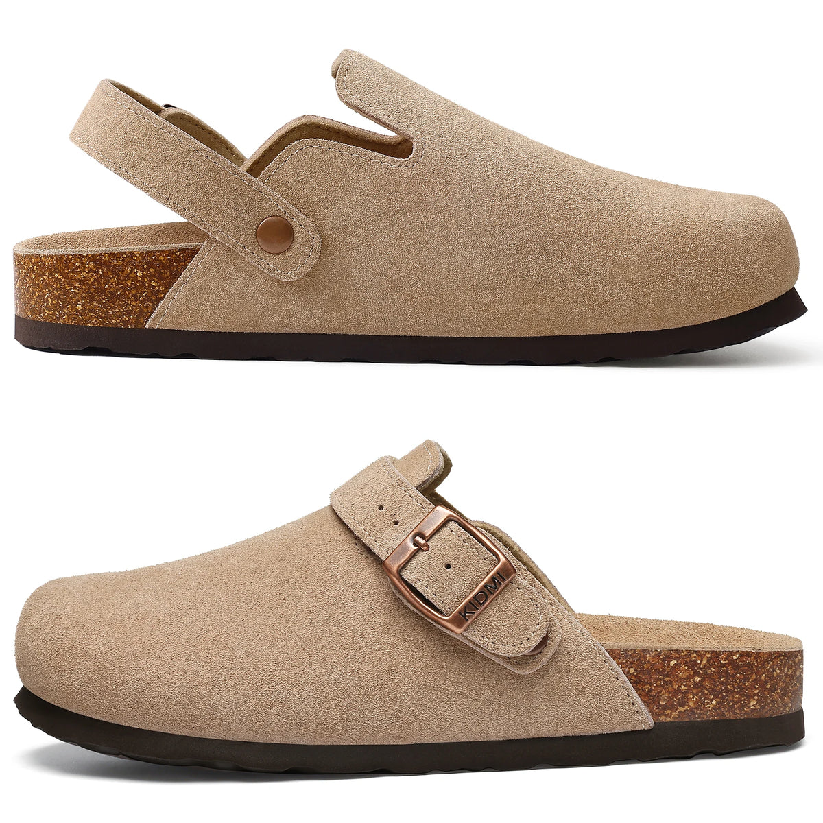 Mules en cuir avec support de voûte plantaire, pantoufles d'extérieur