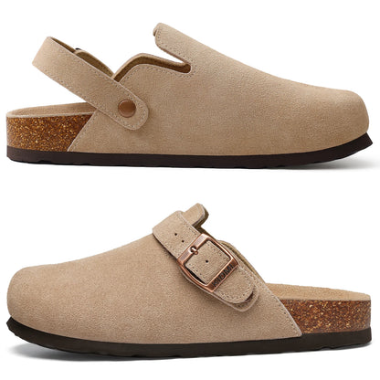 Mules en cuir avec support de voûte plantaire, pantoufles d'extérieur