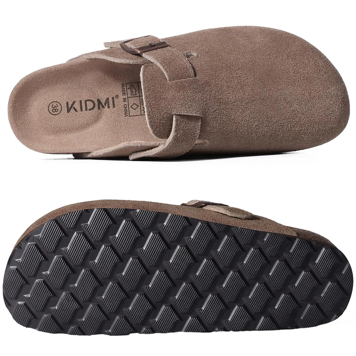 Mules en cuir avec support de voûte plantaire, pantoufles d'extérieur