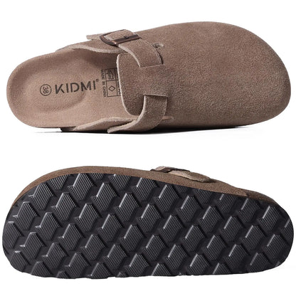 Mules en cuir avec support de voûte plantaire, pantoufles d'extérieur