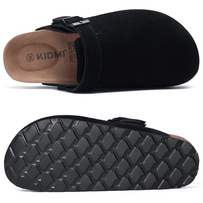 Mules en cuir avec support de voûte plantaire, pantoufles d'extérieur