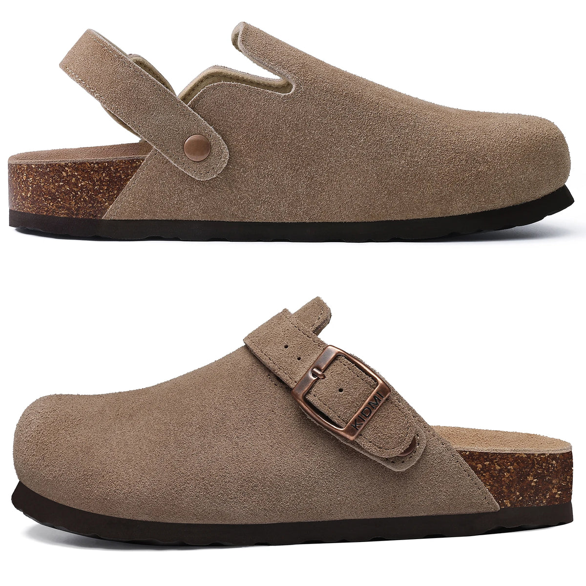 Mules en cuir avec support de voûte plantaire, pantoufles d'extérieur
