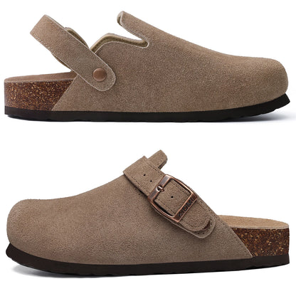 Mules en cuir avec support de voûte plantaire, pantoufles d'extérieur