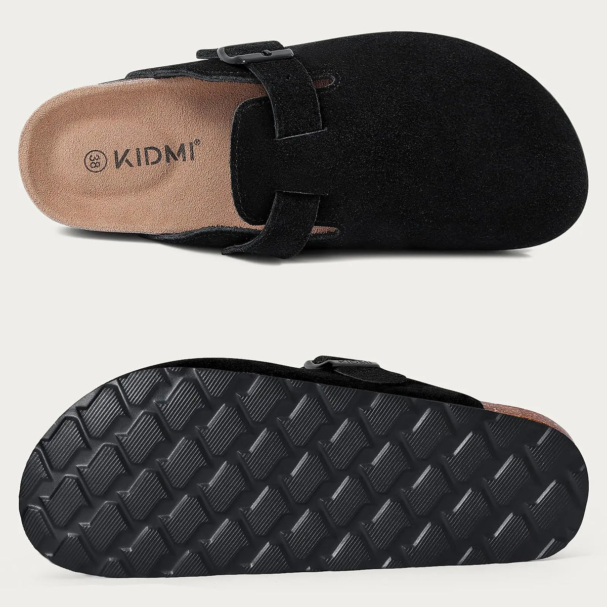Mules en cuir avec support de voûte plantaire, pantoufles d'extérieur