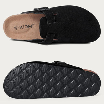 Mules en cuir avec support de voûte plantaire, pantoufles d'extérieur