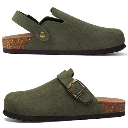 Mules en cuir avec support de voûte plantaire, pantoufles d'extérieur