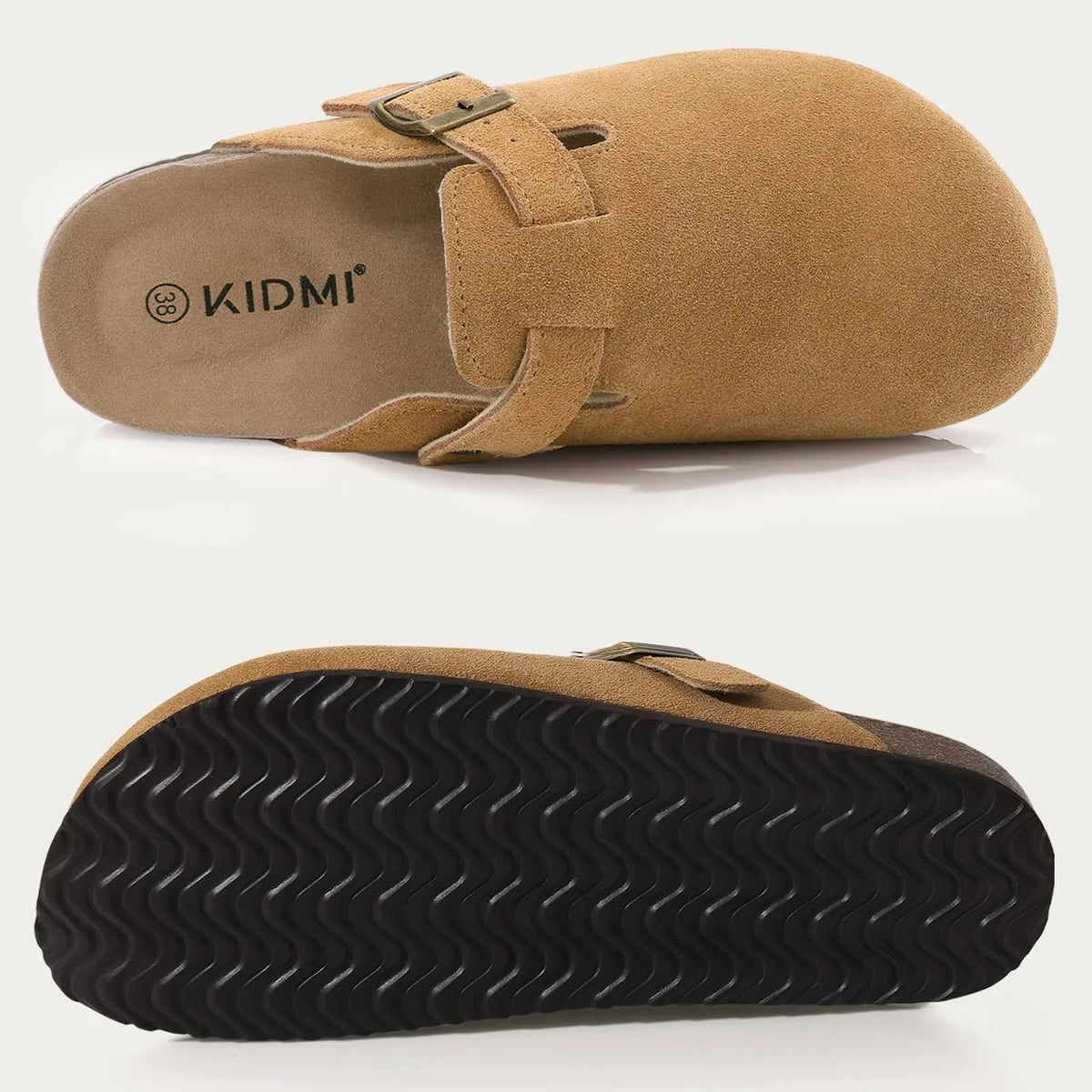 Mules en cuir avec support de voûte plantaire, pantoufles d'extérieur
