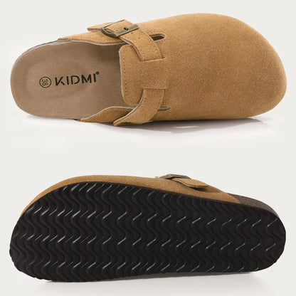 Mules en cuir avec support de voûte plantaire, pantoufles d'extérieur