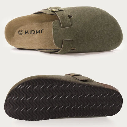 Mules en cuir avec support de voûte plantaire, pantoufles d'extérieur