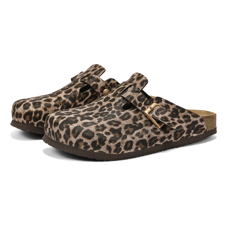 Zuecos Corcho Leopardo Hombre | Mules Sin Talón Verano