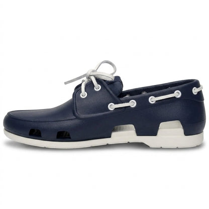 Náutico de goma hombre azul marino con suela blanca, vista lateral