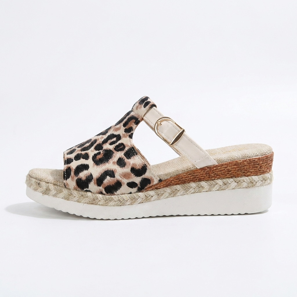 Sandalias cuña leopardo mujer - perfil