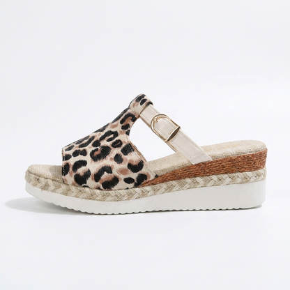 Sandalias cuña leopardo mujer - perfil