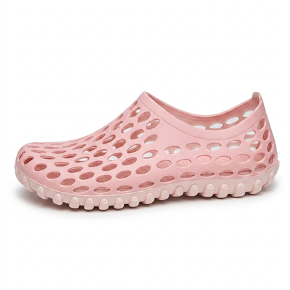 Zapatos de agua unisex en rosa, zueco de goma perforada, vista lateral