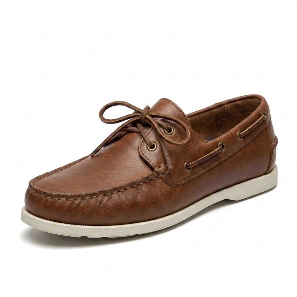 Náutico de piel marrón para hombre, vista de tres cuartos