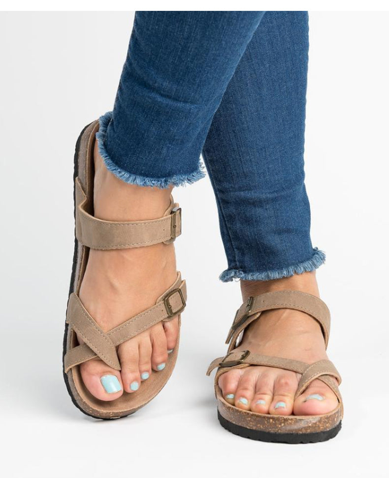 sandalias planas cuero mujer suela gruesa corcho comprar