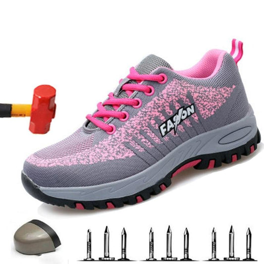zapatos trabajo mujer rosa seguridad punta acero cómodos