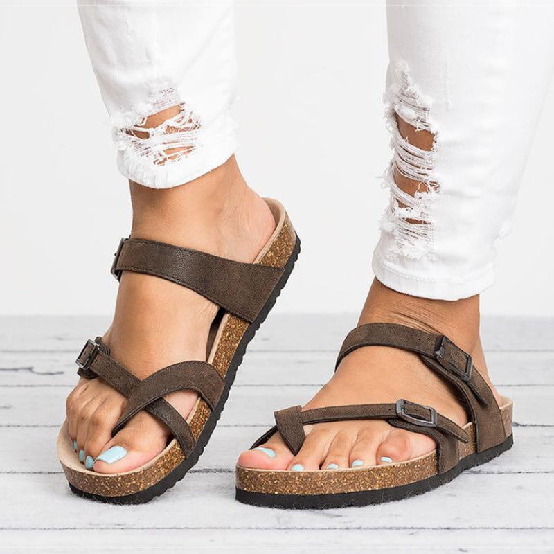 sandalias planas cuero mujer verano cómodas suela corcho
