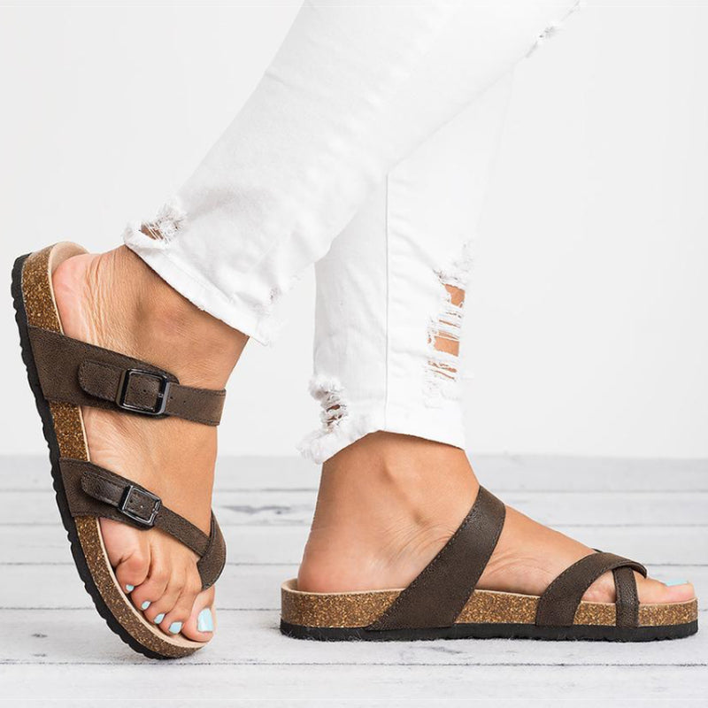 sandalias planas cuero marrón mujer verano playa cómodas