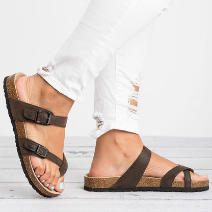 sandalias planas cuero marrón mujer verano playa cómodas