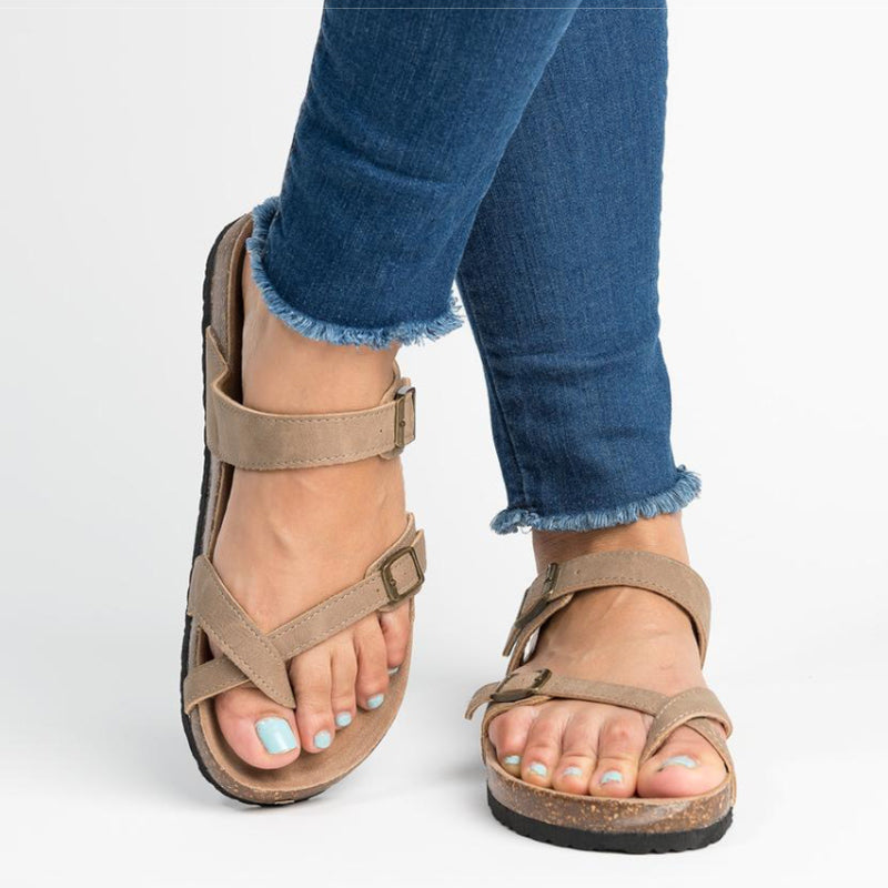 sandalias cuero planas mujer beige verano casual comprar