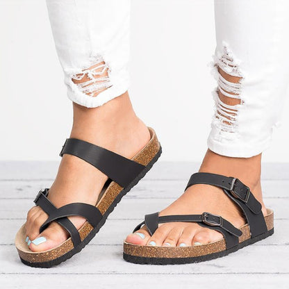 sandalias cuero mujer planas negras casual diario verano