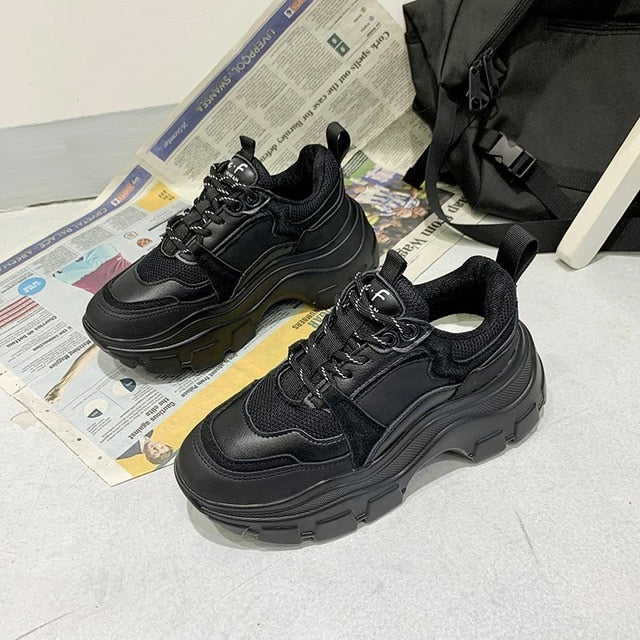 zapatillas plataforma mujer suela gruesa negras casual